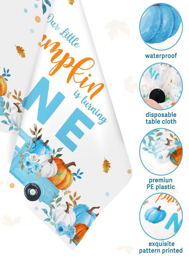 Nefelibata 3Pcs Our Little Pumpkin is Turning One Tablecloths Blue Pumpkin First Year Old Birthday Plastic Table Cover Party Supplies for Fall Halloween Thanksgiving Boy Birthday Party Decor - Image 3